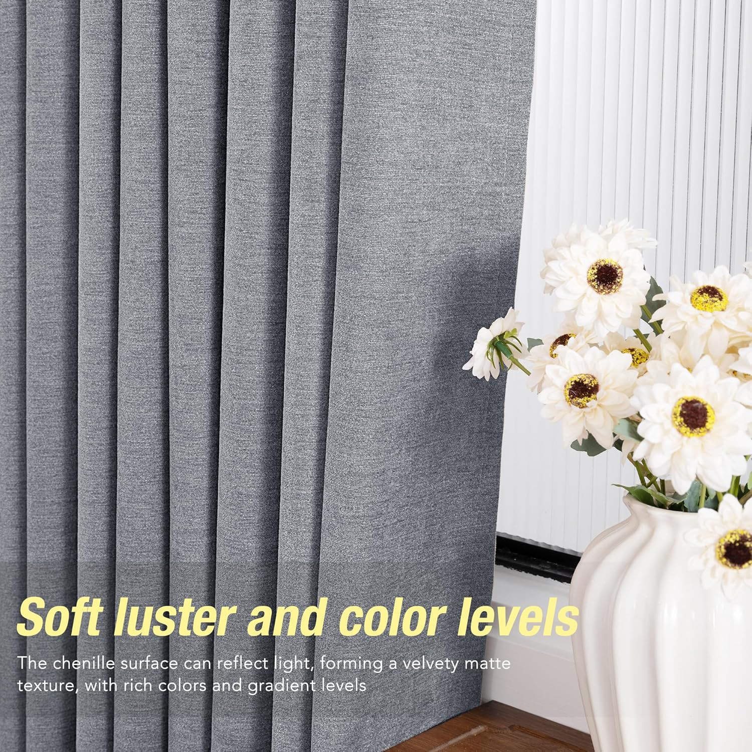 Charcoal Grey Blackout Curtains 84 Inch Long for Bedroom Grommet Chenille Velvet