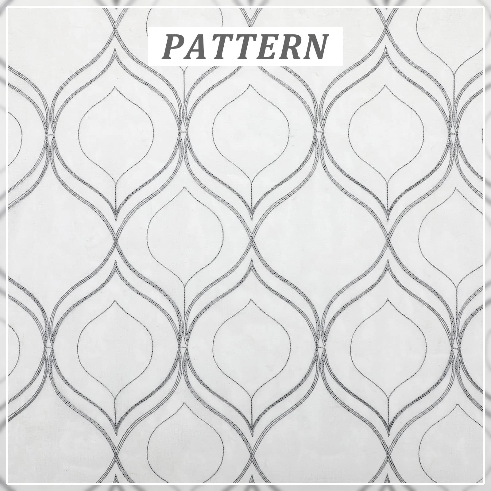 White Sheer Curtains Grey Moroccan Embroidered 63 Inch Length