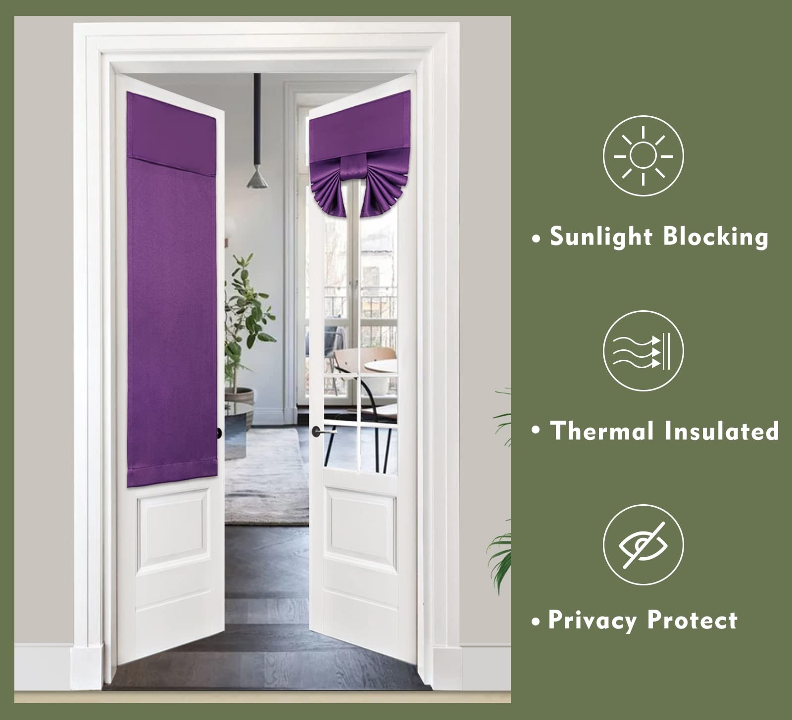 Pi French Door Curtain 2 Panels Room Darkening Privacy Thermal Insulated Window