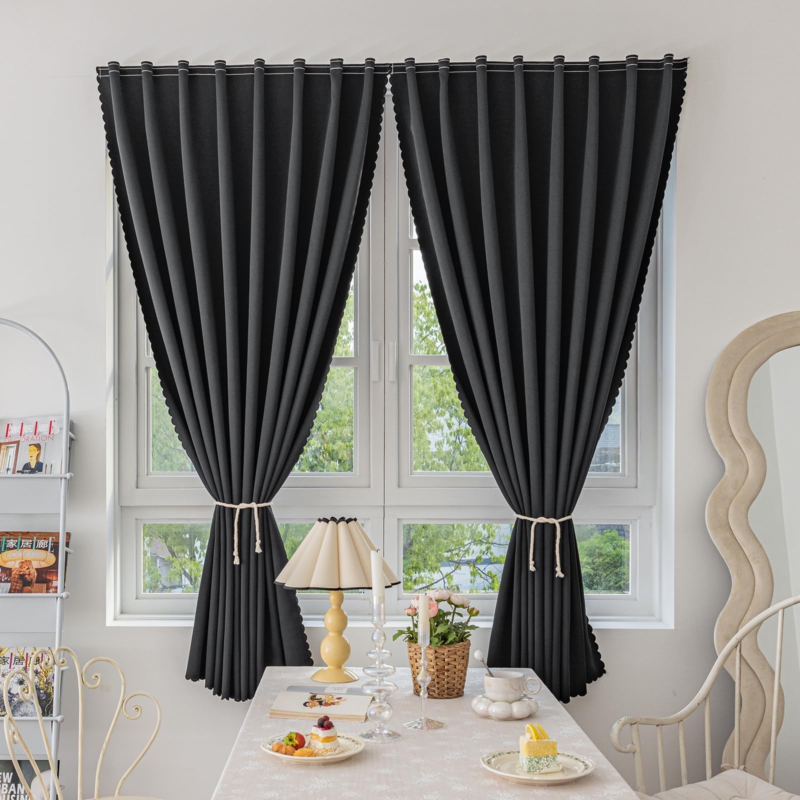 Magic Tape Stick on Curtains Blackout Curtains for Bedroom no Drillng Self Ad…
