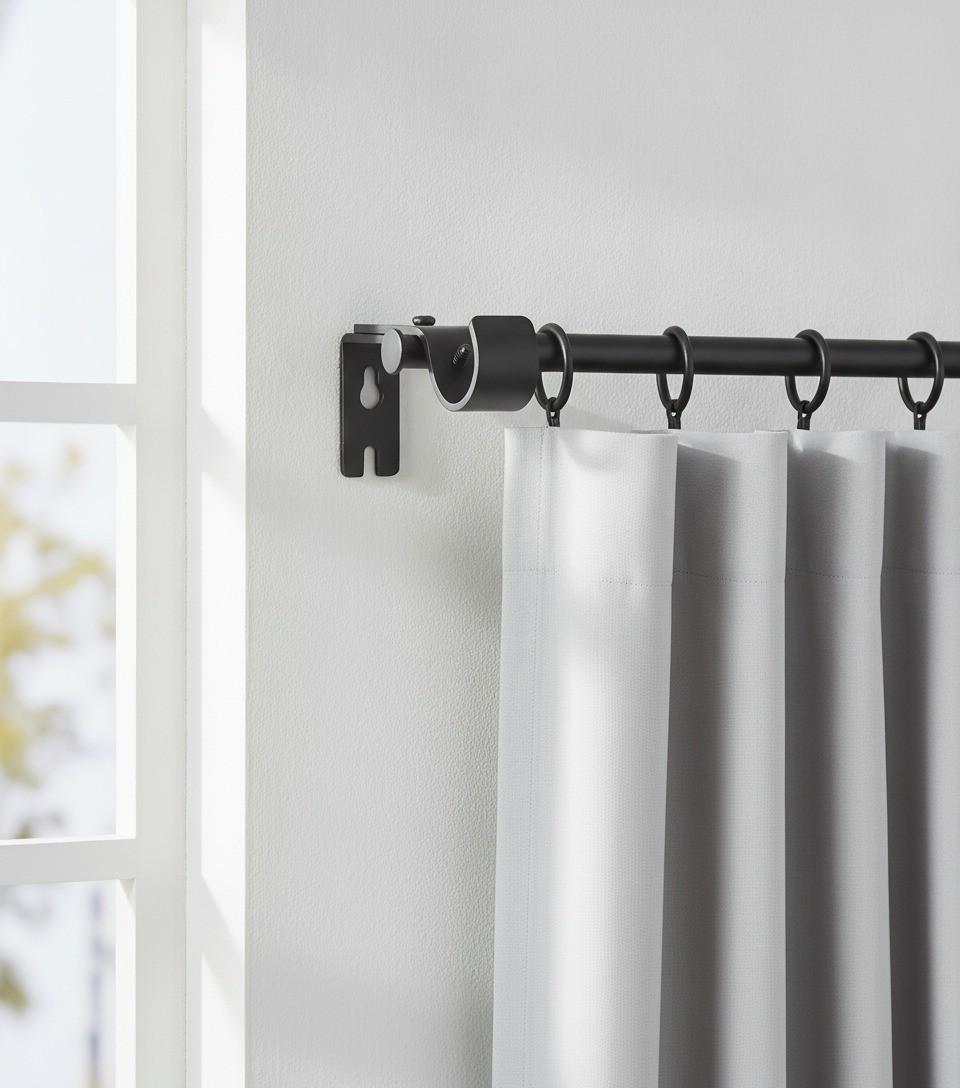 Curtain Rod Brackets, 2 Pack, 1 Inch, Black, Adjustable, Heavy Duty