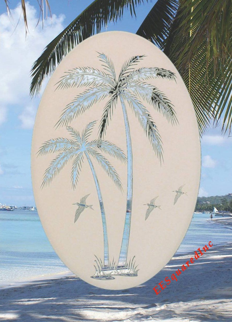 Right Leaning Palm Trees Window Decal OVAL 10X16 Static Cling Tropical Decor