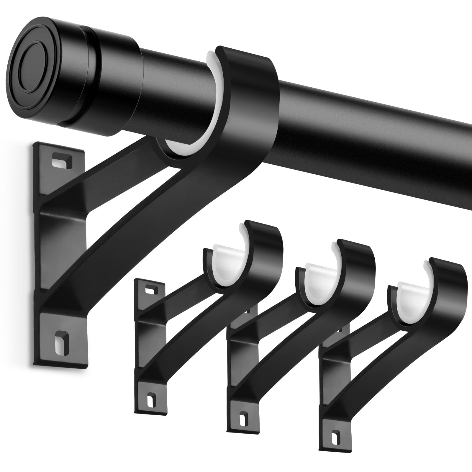 Curtain Rod Bracket, Heavy Duty Curtain Holders Single Decorative, Black 4 Pack