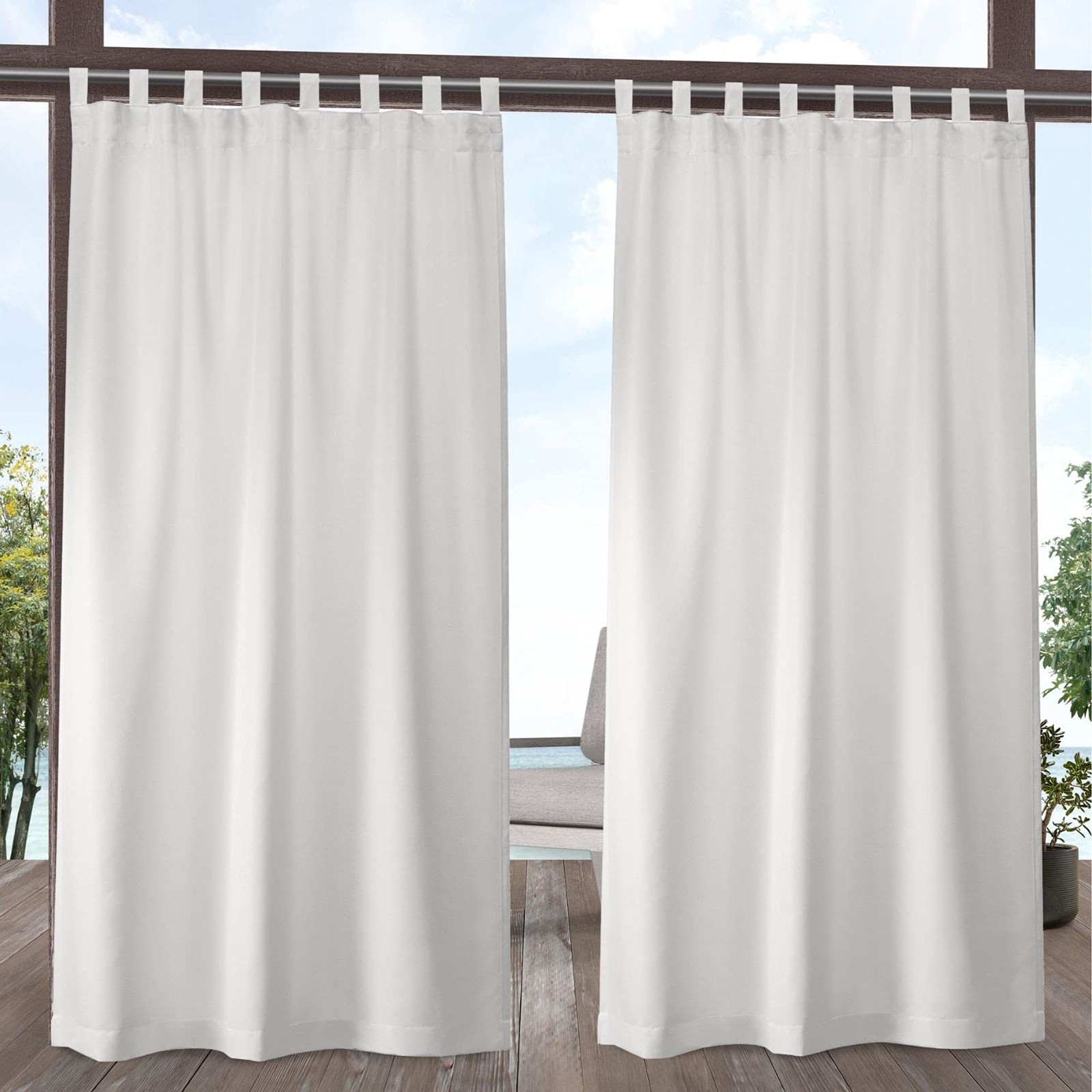 Cabana Solid Indoor/Outdoor Light Filtering Hook-and-Loop Tab Top Curtain Pan…