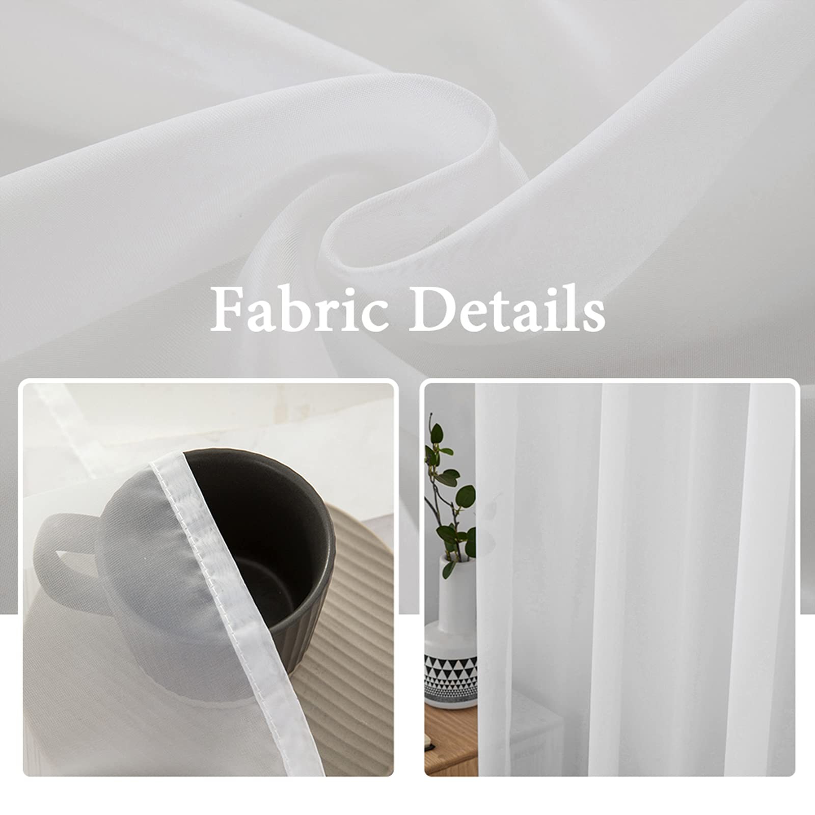 MIULEE 2 Panels Solid Color White Sheer Window Curtains Elegant Window Voile …