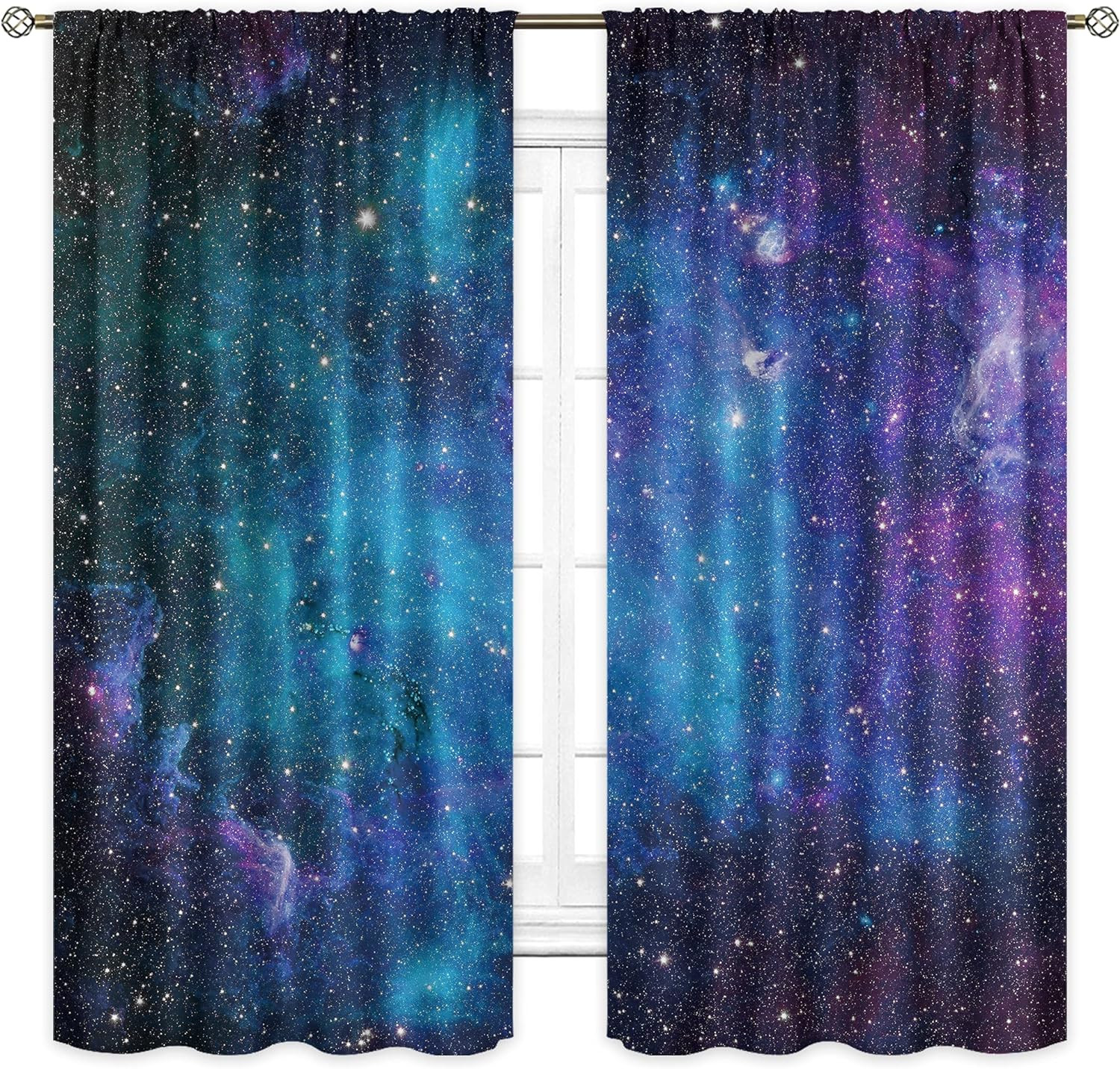 Kids Galaxy Curtains Outer Space Nebula Blue Starry Window Drapes 42×63