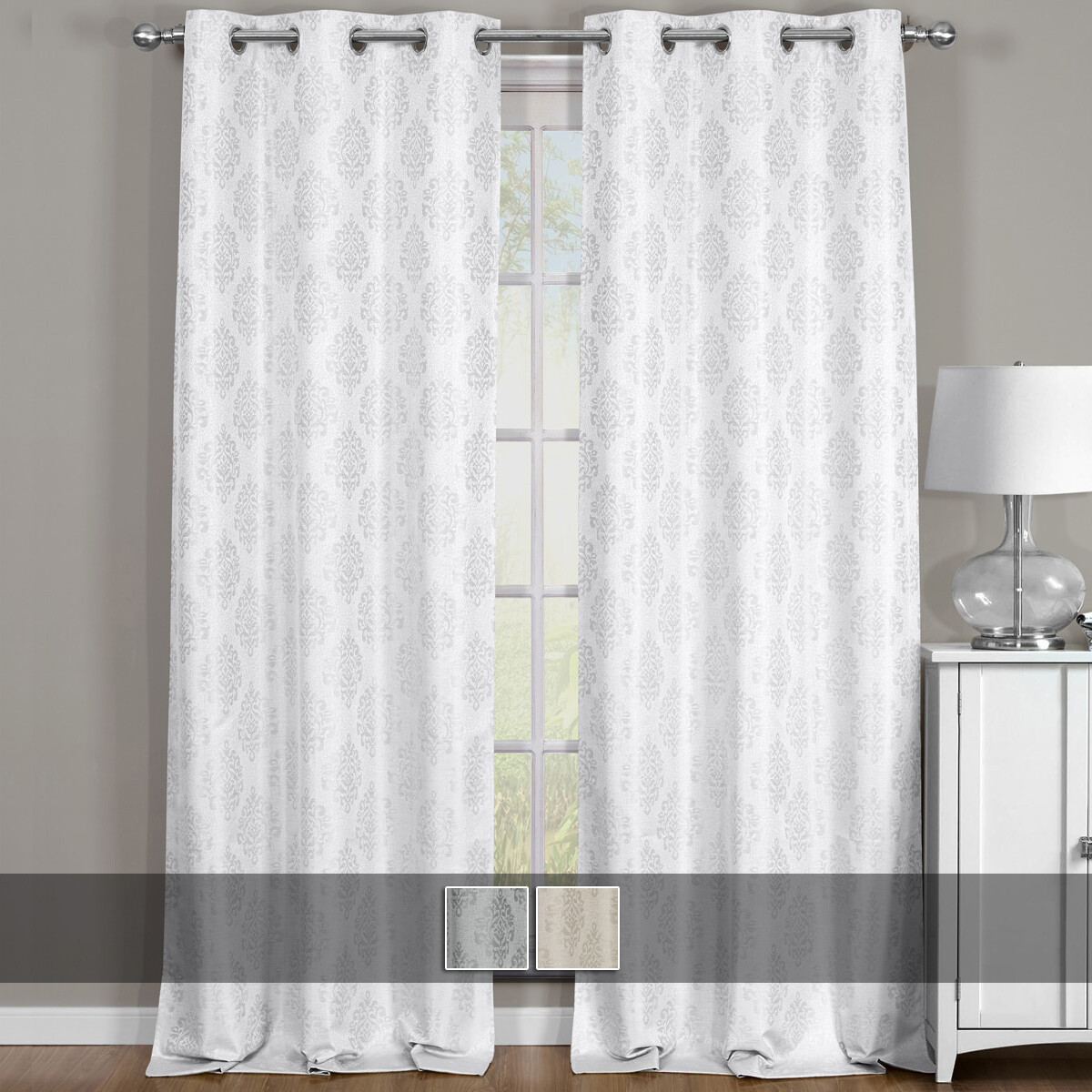 Paisley Blackout Jacquard Textured Thermal Insulated Grommet Top Curtain (Pair)