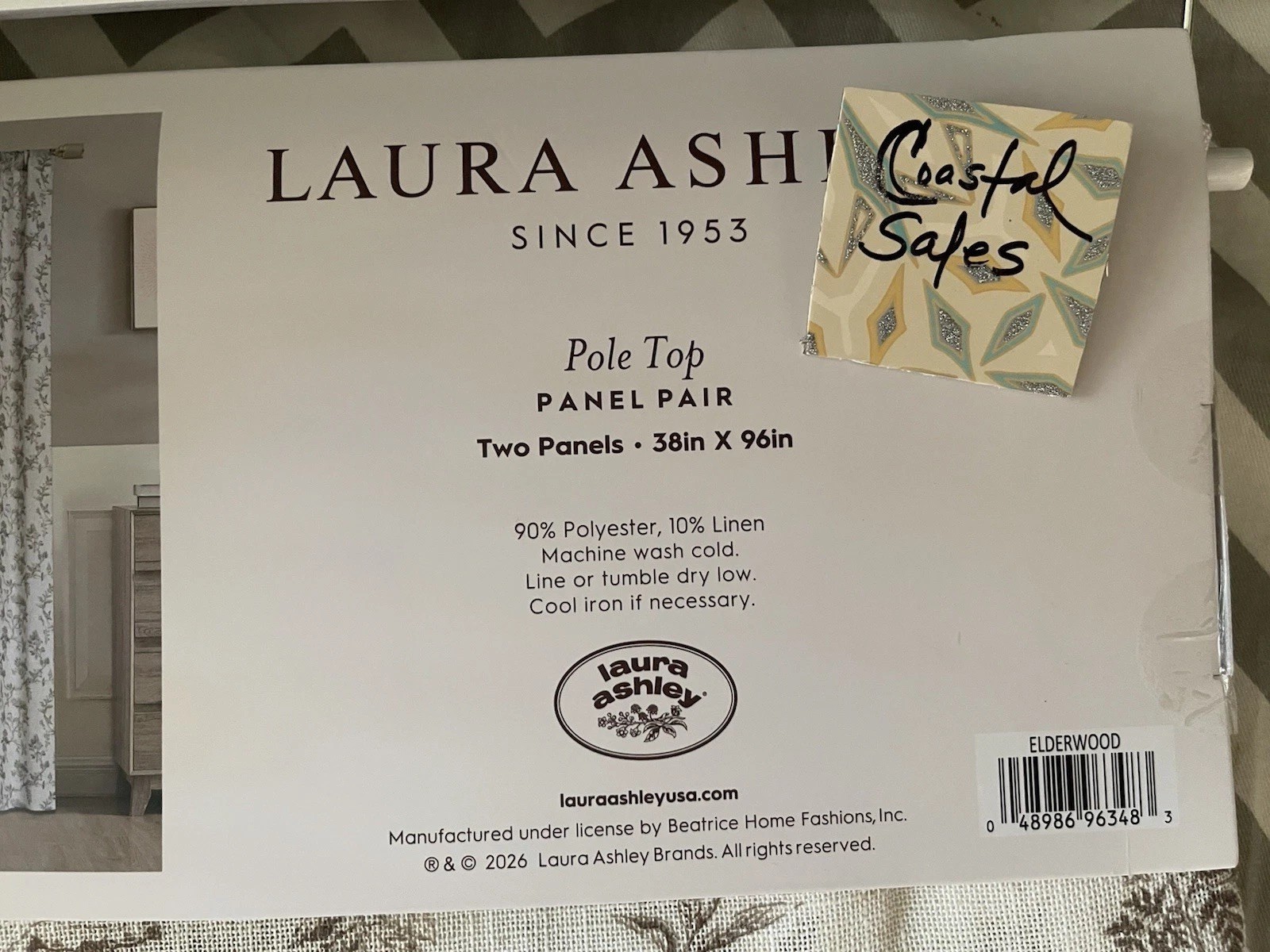 LAURA ASHLEY Birds Meadow Floral Natural Linen Blend Curtain Panel Set NEW 38X96