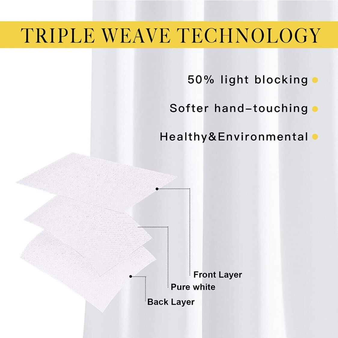 NICETOWN Blackout Window Curtains, White, 50% Sunlight Blocking(W52”by L72”)