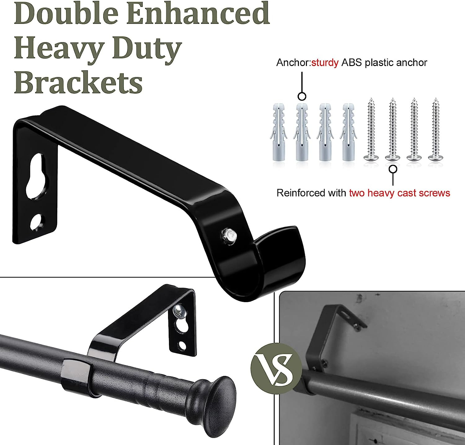 For Window size 108″-137″ inch long Matte Black metal Window Curtain Rod holder