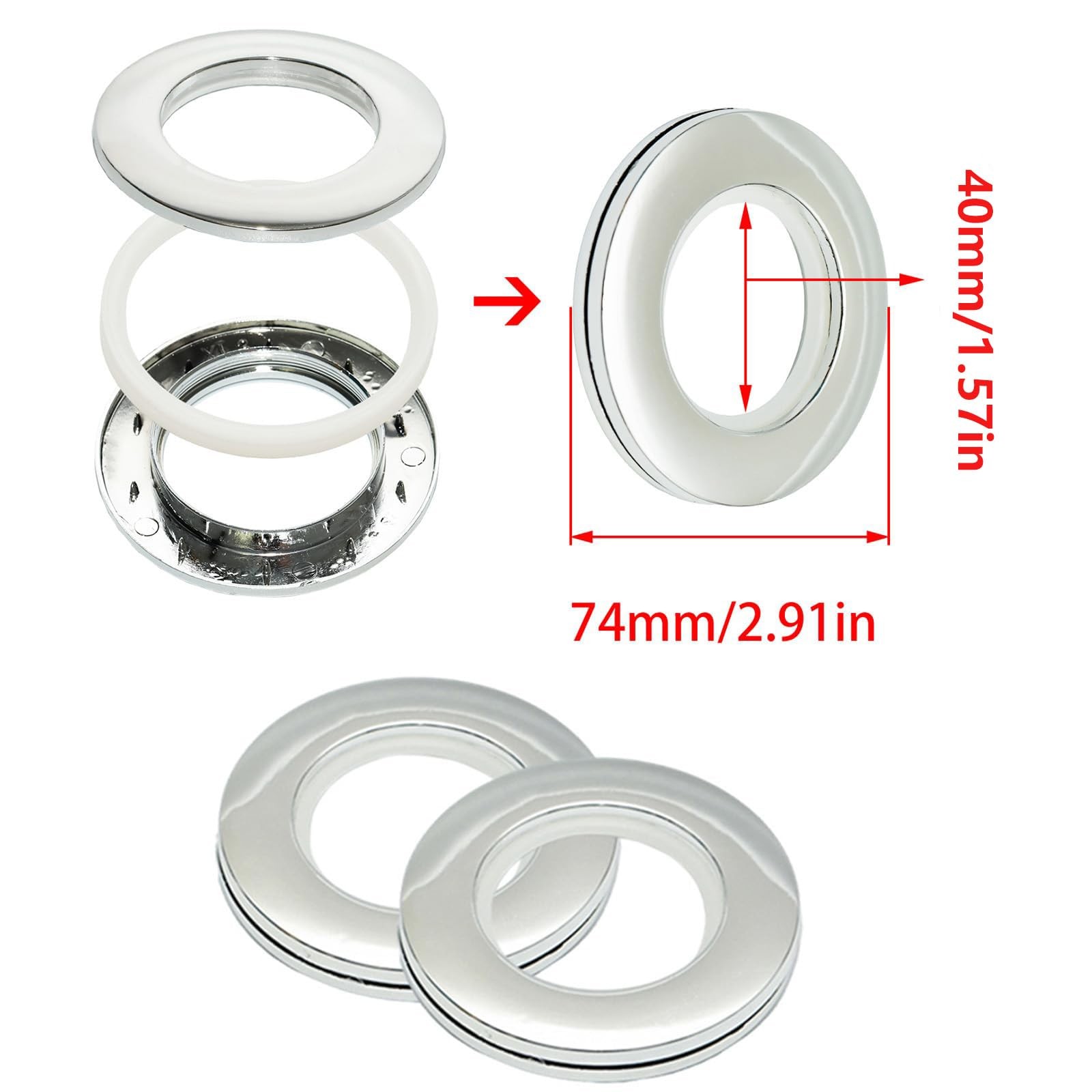 20 PCS Bright Silver ABS Plastic Curtain Grommets Eyelet Rings 19/16 Inch