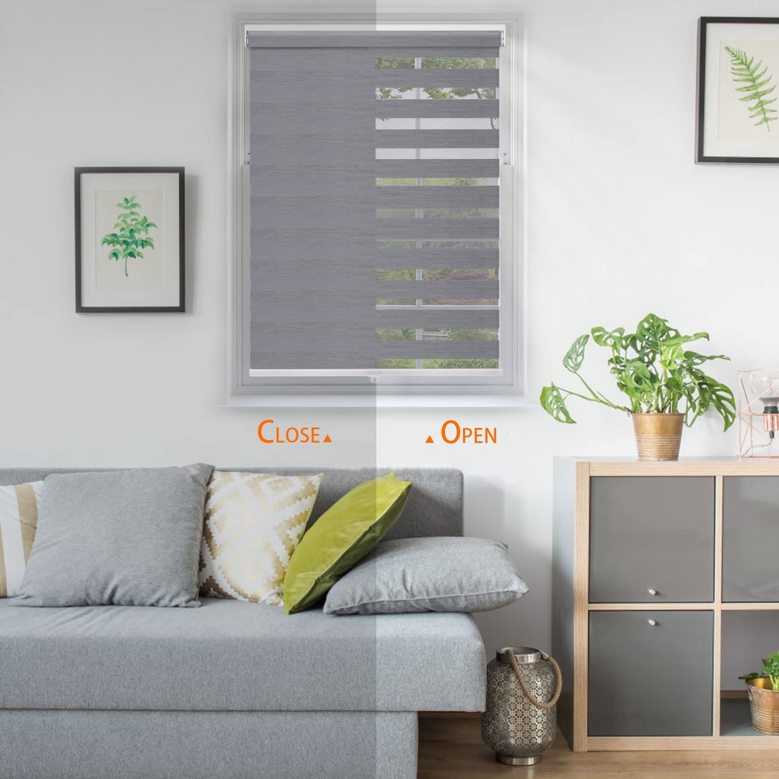 Tinfonbly Cordless Zebra Blinds Roller Window Shadesdual Layer Sheer Day And