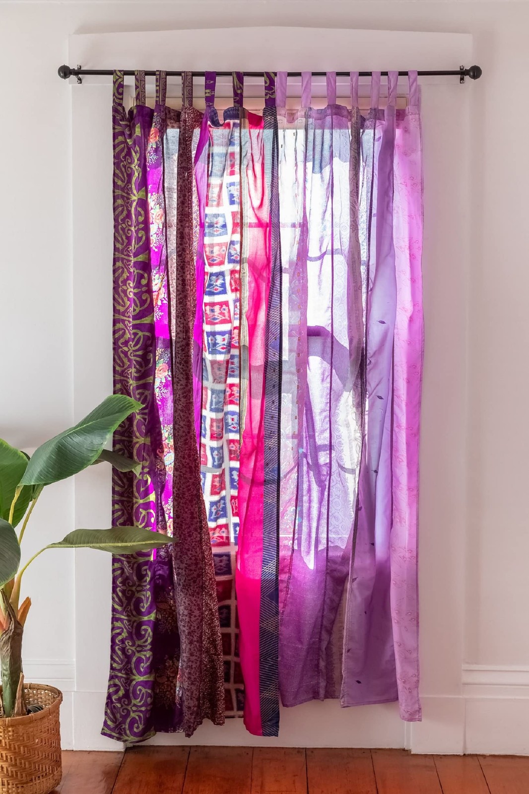 Purple Bohemian Silk Blend Curtain 43W x 84L Lightweight Gypsy Design
