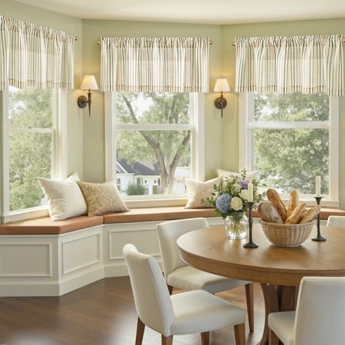 Valance Curtain 50″W x 16″L (Pack of 1) Boxter Stripe | Multi Green on Linen