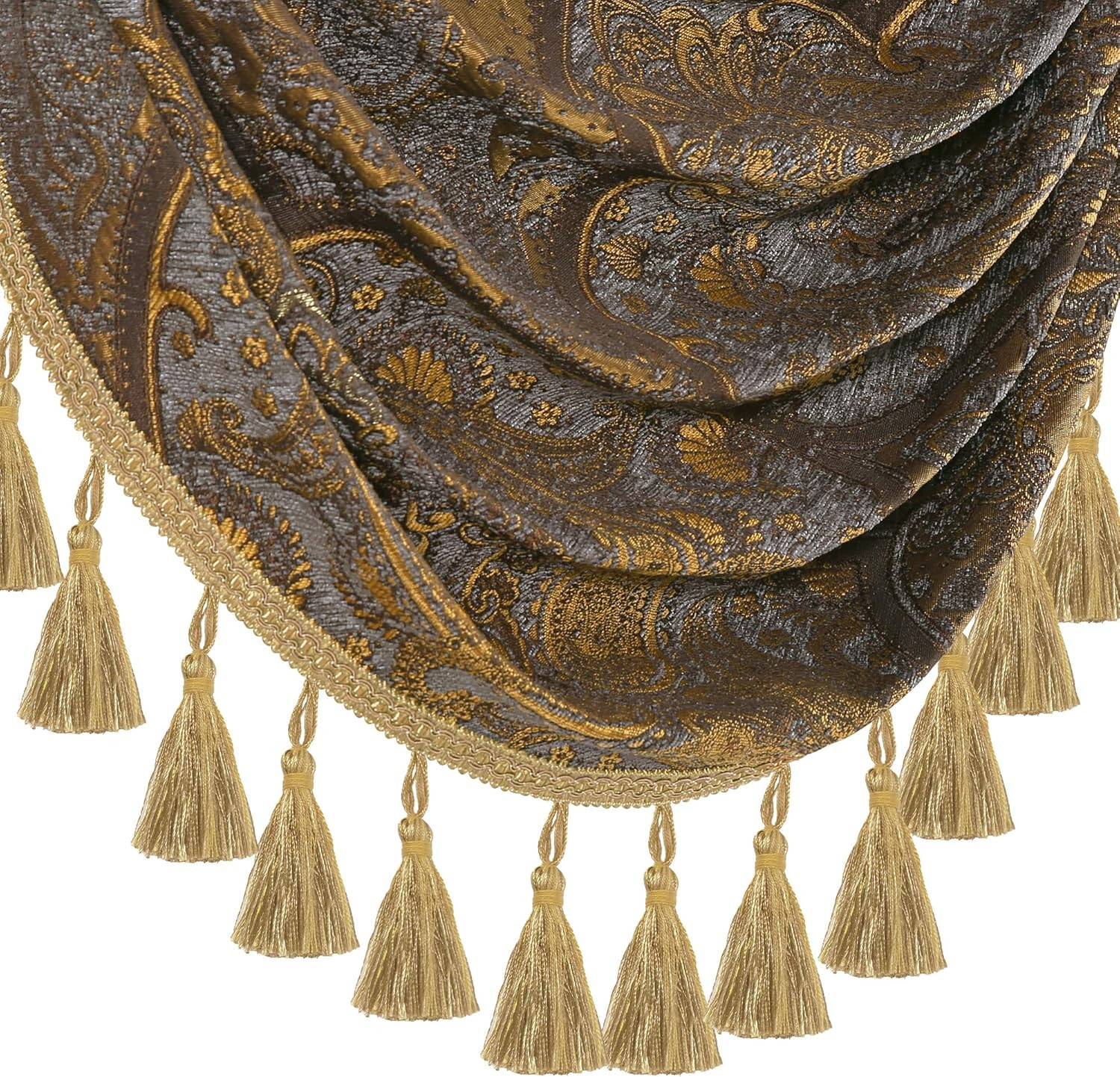 Luxury Jacquard Waterfall Valance for Living Room, Classic Antique Swag Window V