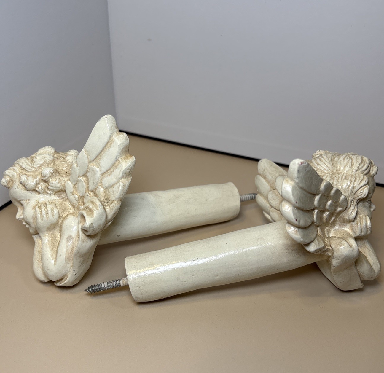 Victorian Cherub Angel Door Handle Hooks Curtain Backs Home Decor PAIR 7” X 4”
