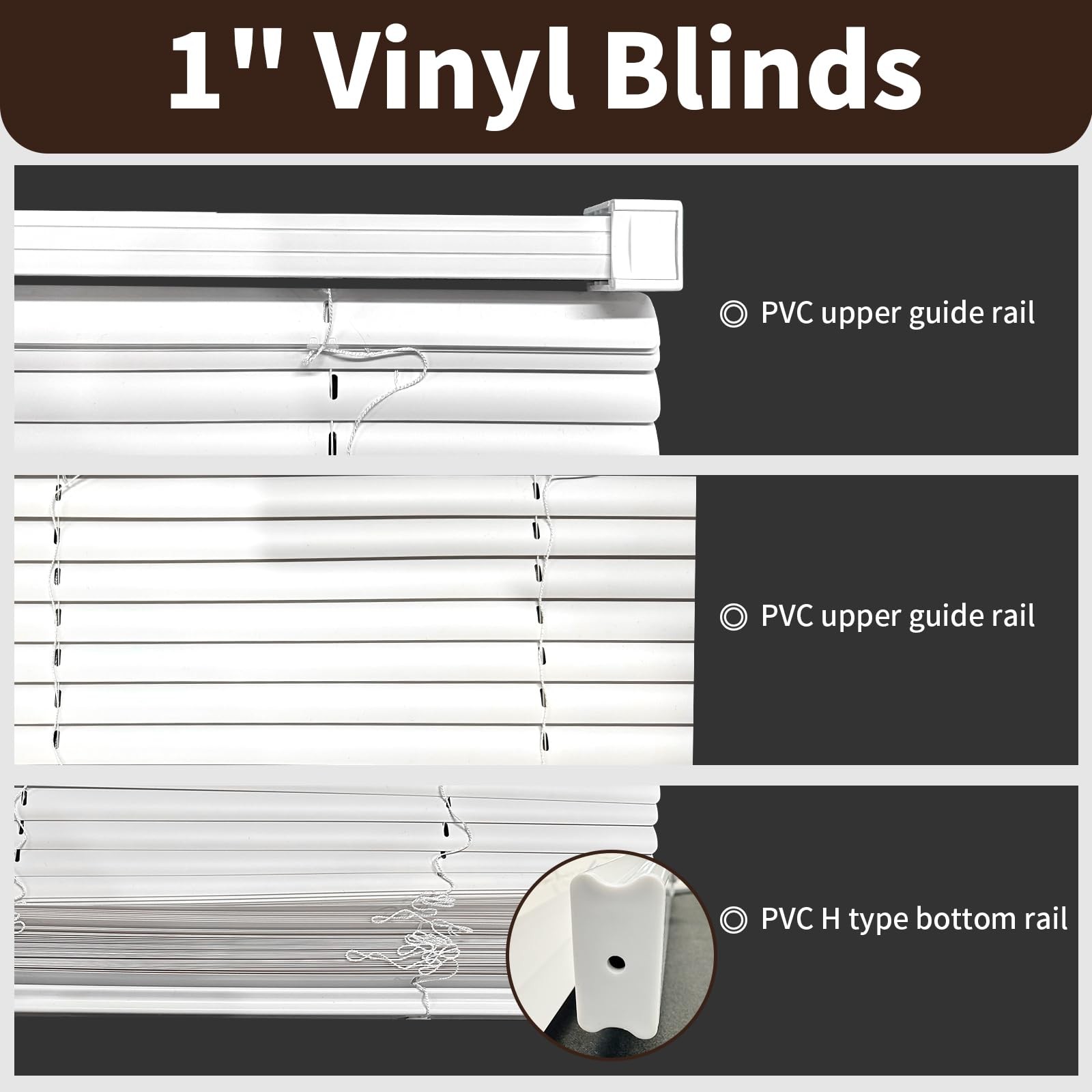 1″ Cordless Mini Blinds 20″ W x 36″ H, White Vinyl Blinds, Horizontal Light F…