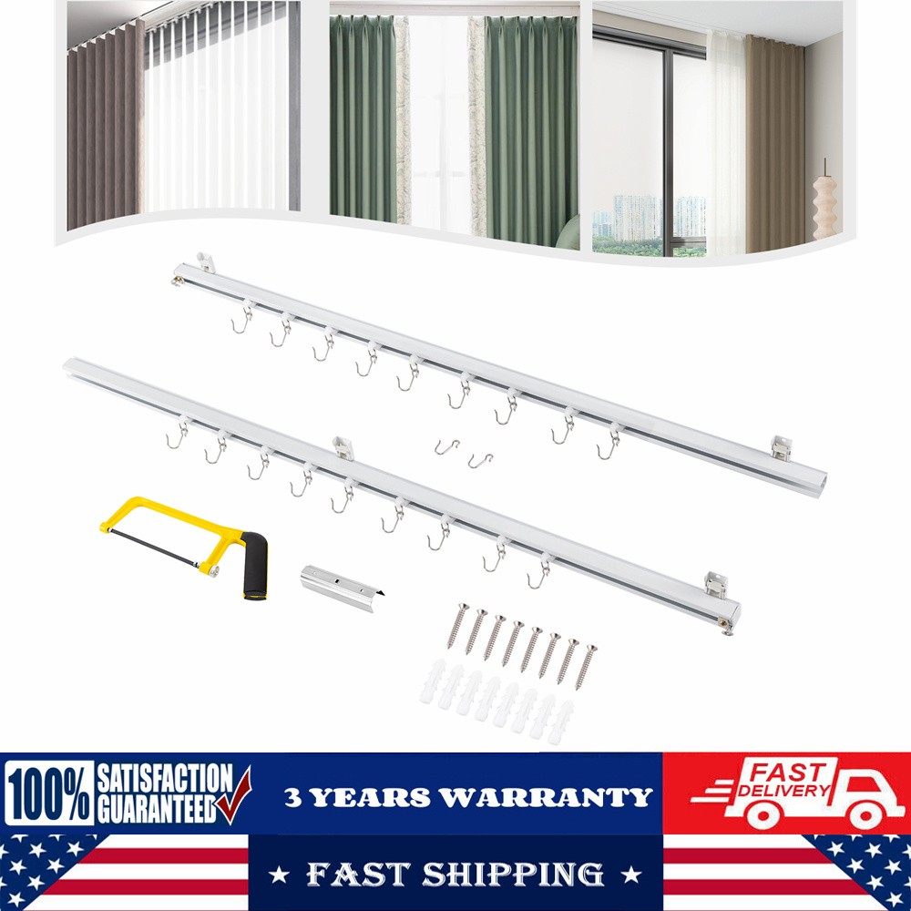 Ceiling Mounted Curtain Track Kit w/ Hooks 3ft-6ft Curtain Track for Space,White