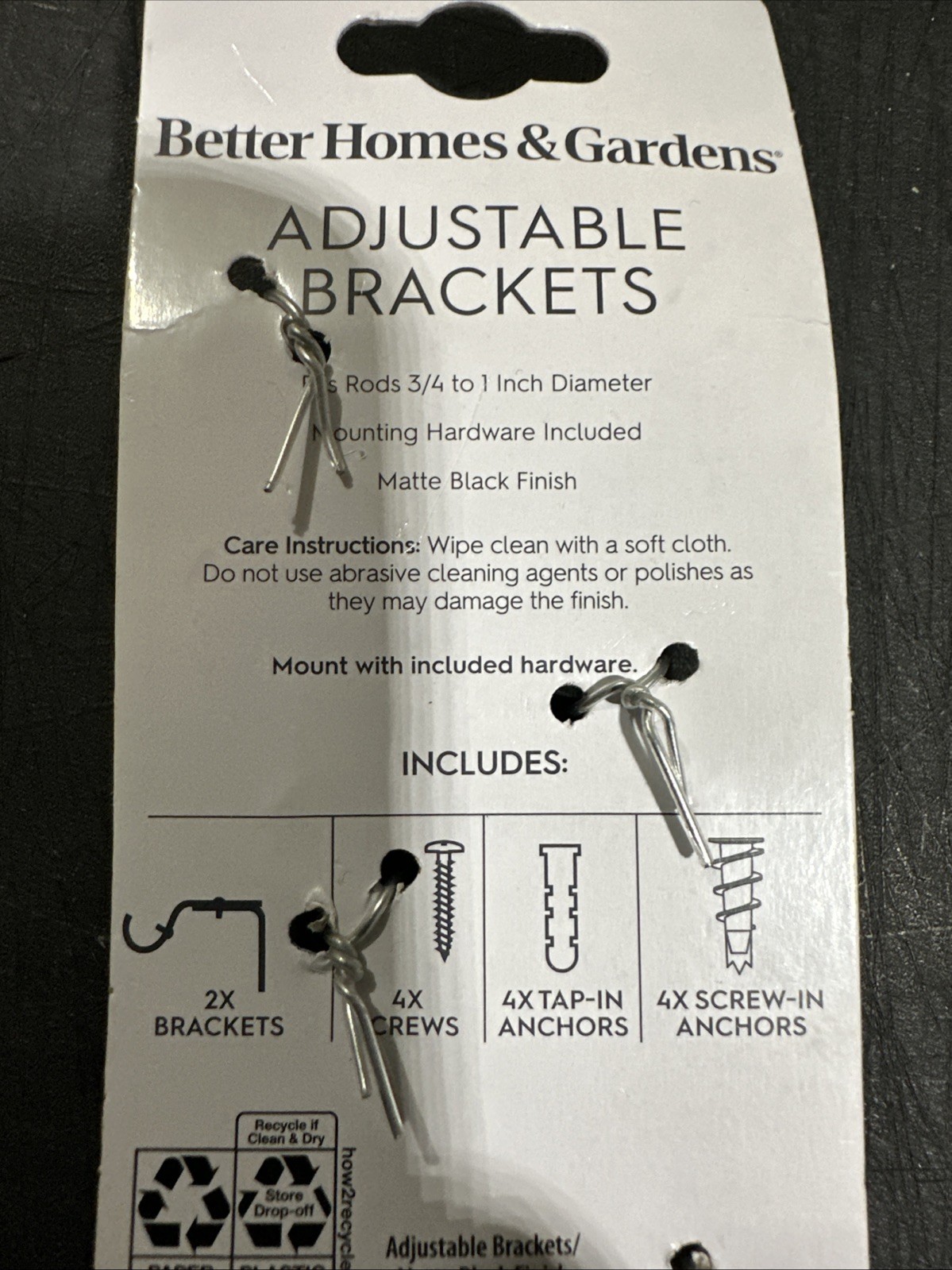 Better Homes Garden Matte Black Adjustable Brackets Fits Rods 3/4 To 1” New(42)