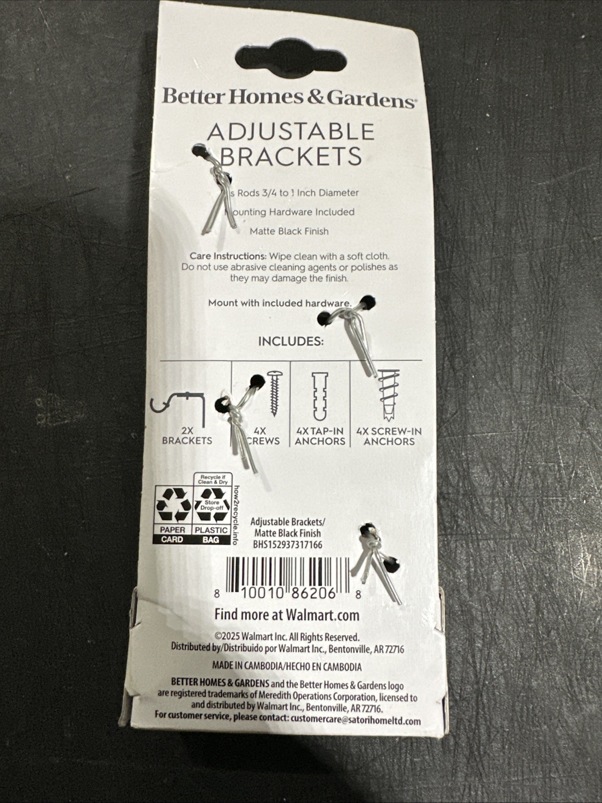 Better Homes Garden Matte Black Adjustable Brackets Fits Rods 3/4 To 1” New(42)