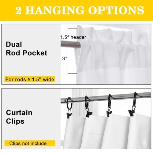 Valances for Windows 1 Piece, Soft Solid Thermal 60″W x 14″L (Pack of 1) White