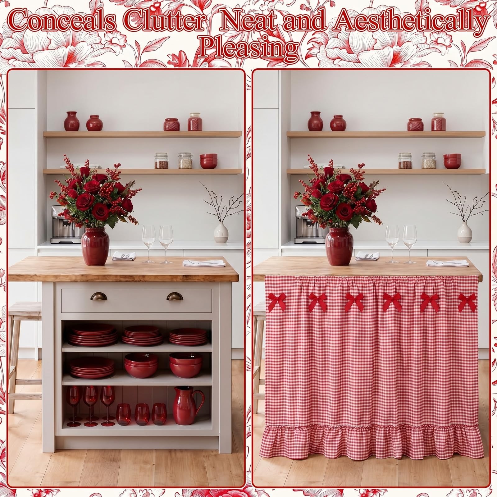 Red Gingham Sink Skirt for Bathroom 56″ x 28″ Ruffle Cabinet Curtain Red and …