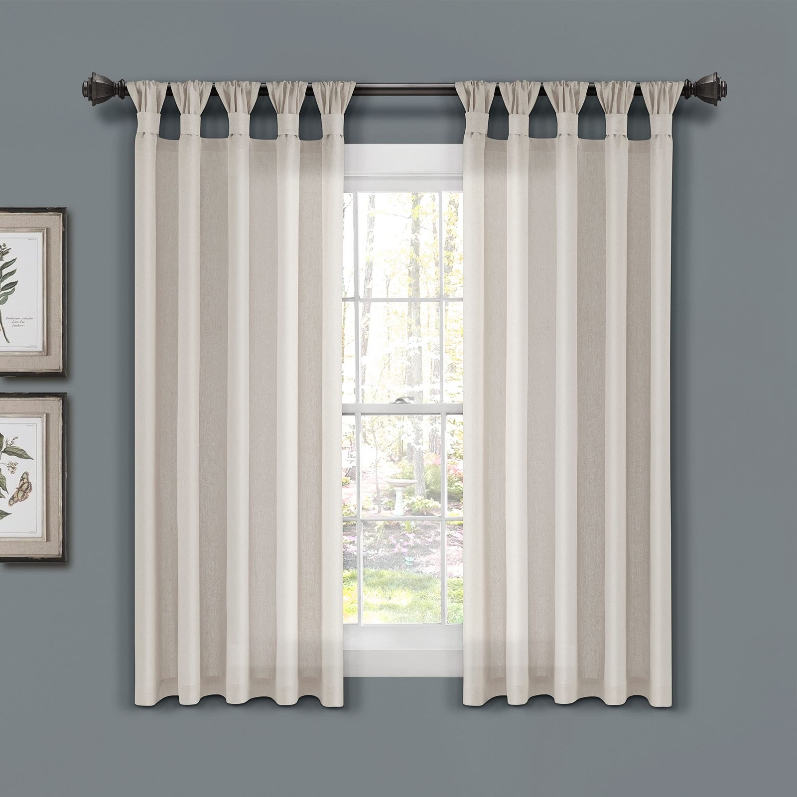 Burlap Knotted Tab-Top Window Curtain Panel Pair, 45″W x 63″L, Light Linen
