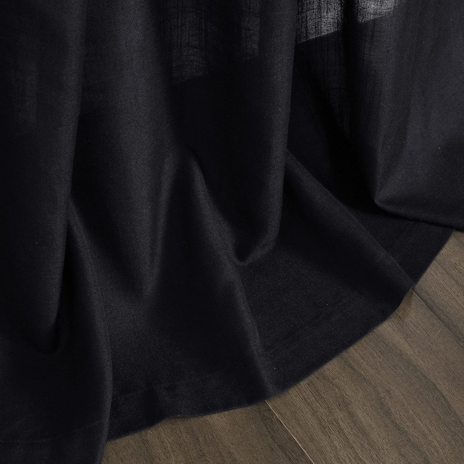 Black Linen Curtains 72 Inch Length for Living Room Bedroom 2 Panels Set Rod Poc
