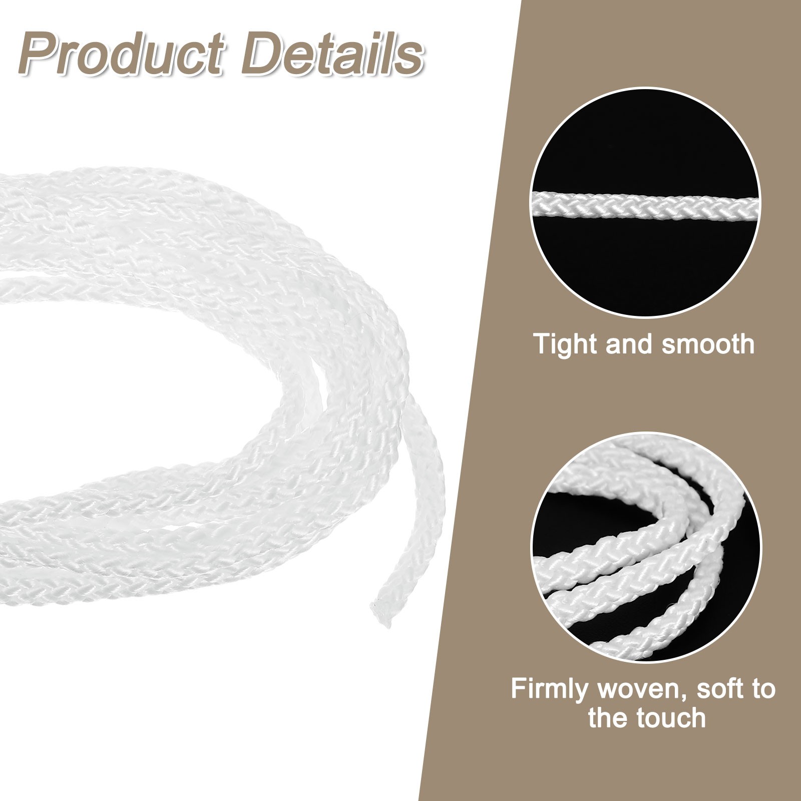 3Pcs Cord Loop for Window Shades, 3mm 6Ft Window Blind Looped String, White