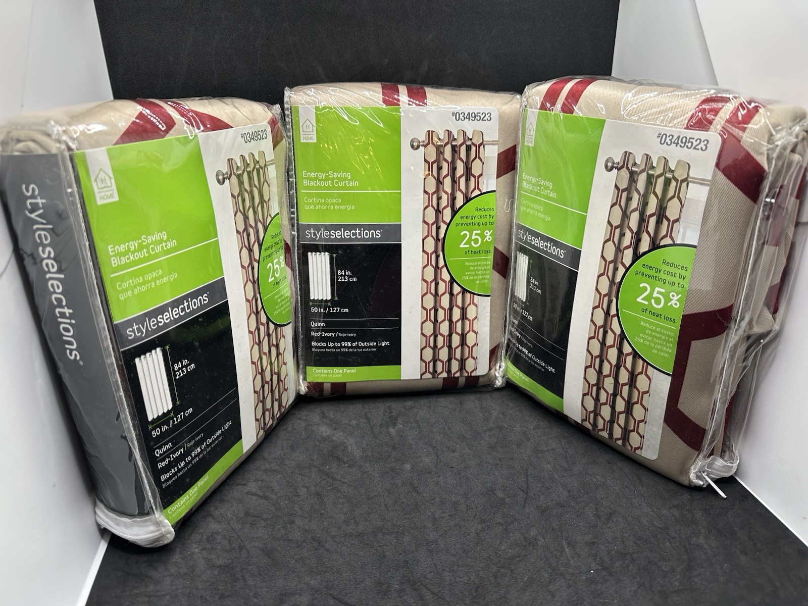 3 Style selections Energy Saving Blackout Curtains 50″w x 84″L Quinn Red-Ivory