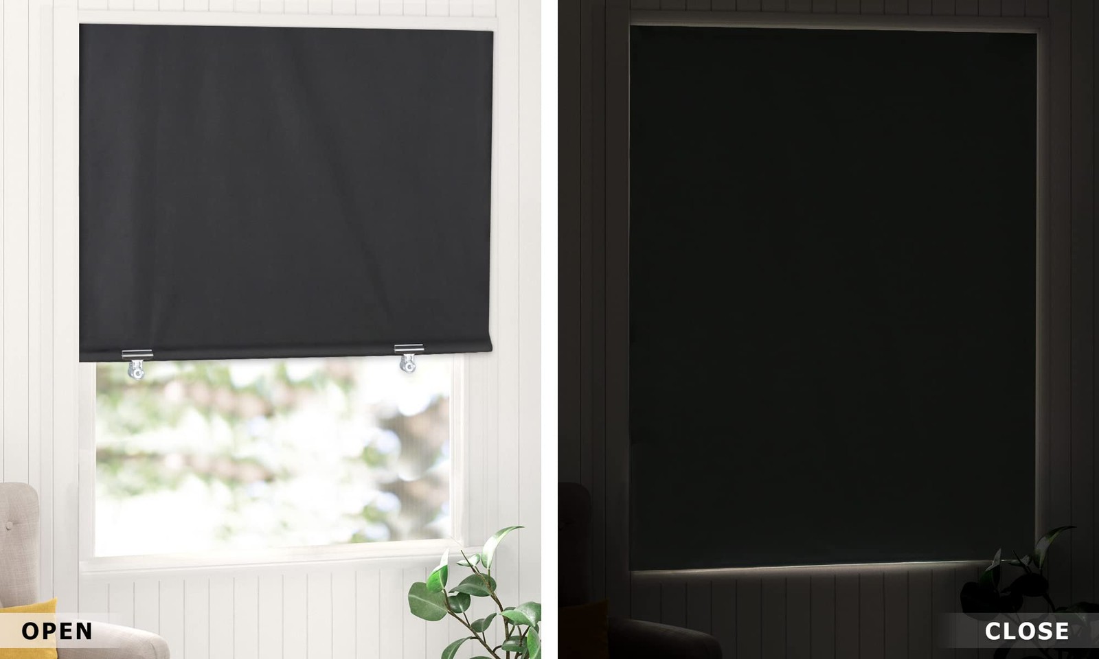 LazBlinds 100% Blackout Roller Shades, No Tools Drill 36”W x 72”H, Black