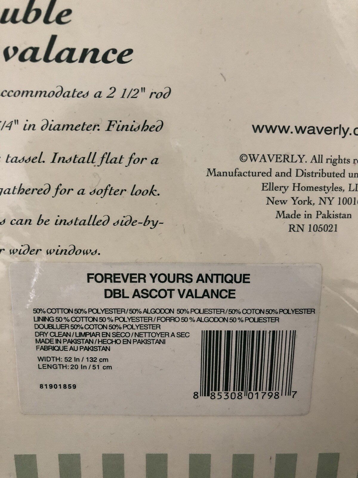 Waverly Forever Yours Antique Double Ascot Window Valance 52” X 20” Brand New