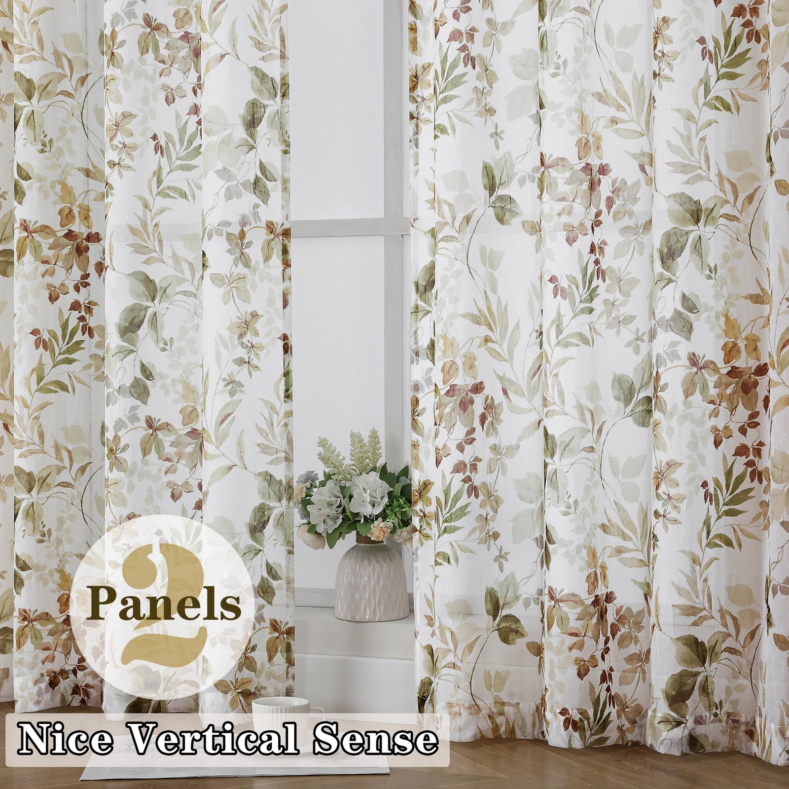 Crushed Kitchen Window Curtains 45 Inches 2 Panels Farmhouse Filtering Texture