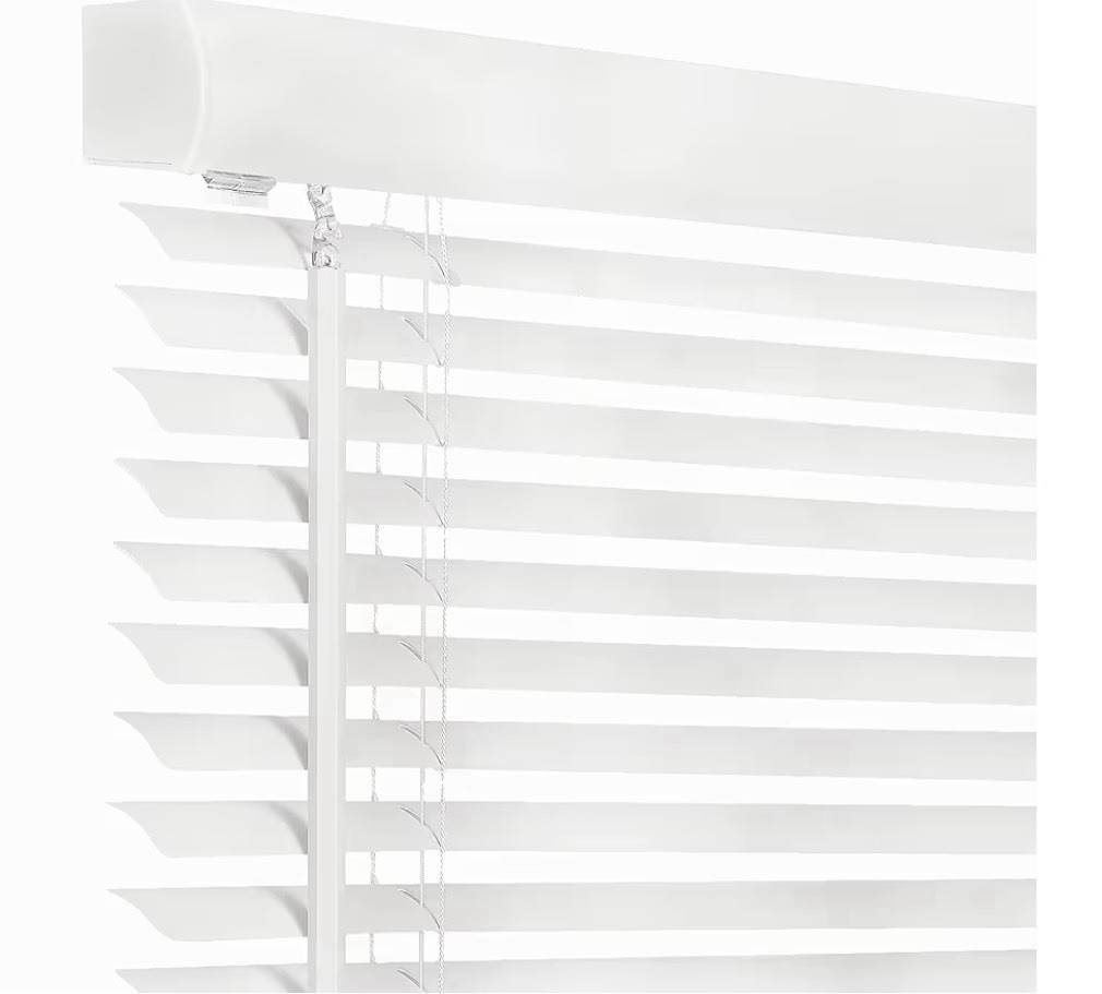 White Vinyl Mini Blinds Window Frame Mounted Light Filtering Tilt Wand Modern