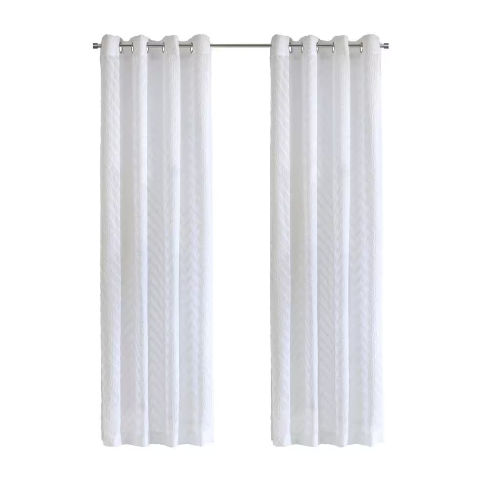 Regina White Polyester Chevron Textured 52 In. W X 95 In. L Grommet Indoor Sheer