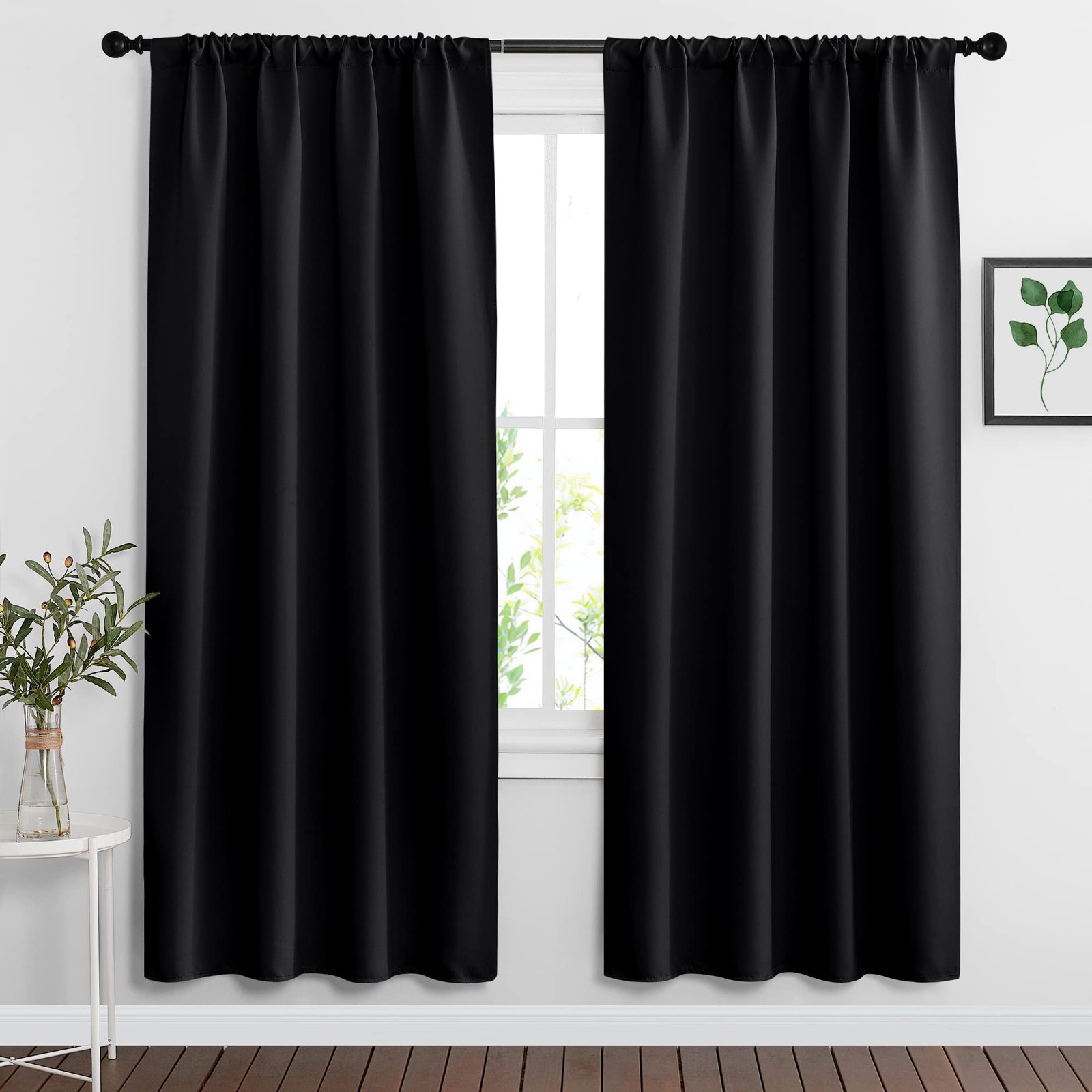 RYB HOME Black Blackout Curtains for Bedroom 42″W x 72″L (Pack of 2),