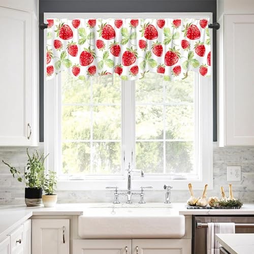 Red Strawberry Window Treatment Valance Summer Fruit Strawberry Window