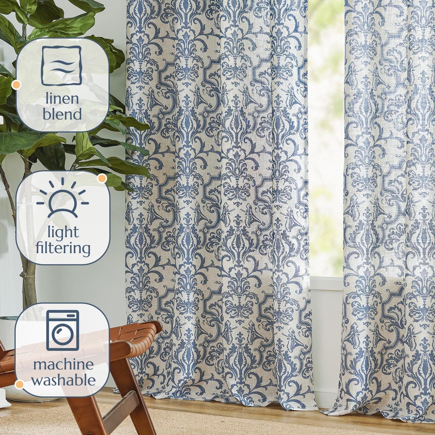 Jinchan Curtains Bedroom Light Filtering Curtains 90 Inch Length 2 Panels Set