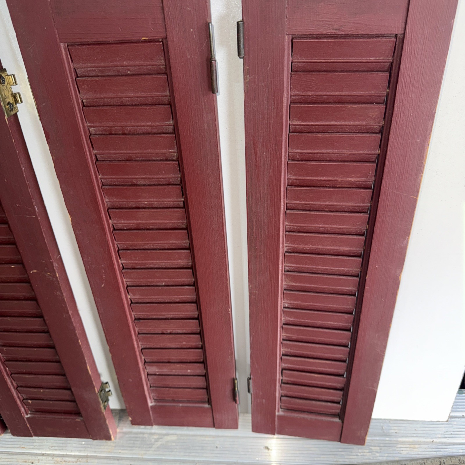 Red painted Shutters 24 1/2 X 23 louvered interior wood shutters 4 panels