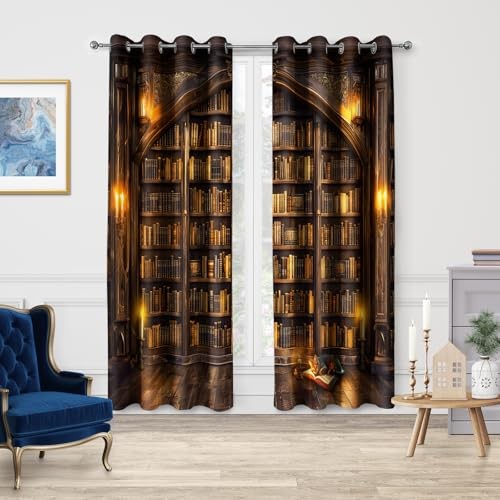 Vintage Bookshelf Blackout Curtains Library 52″W x 63″L (Pack of 2) Bookshelf3