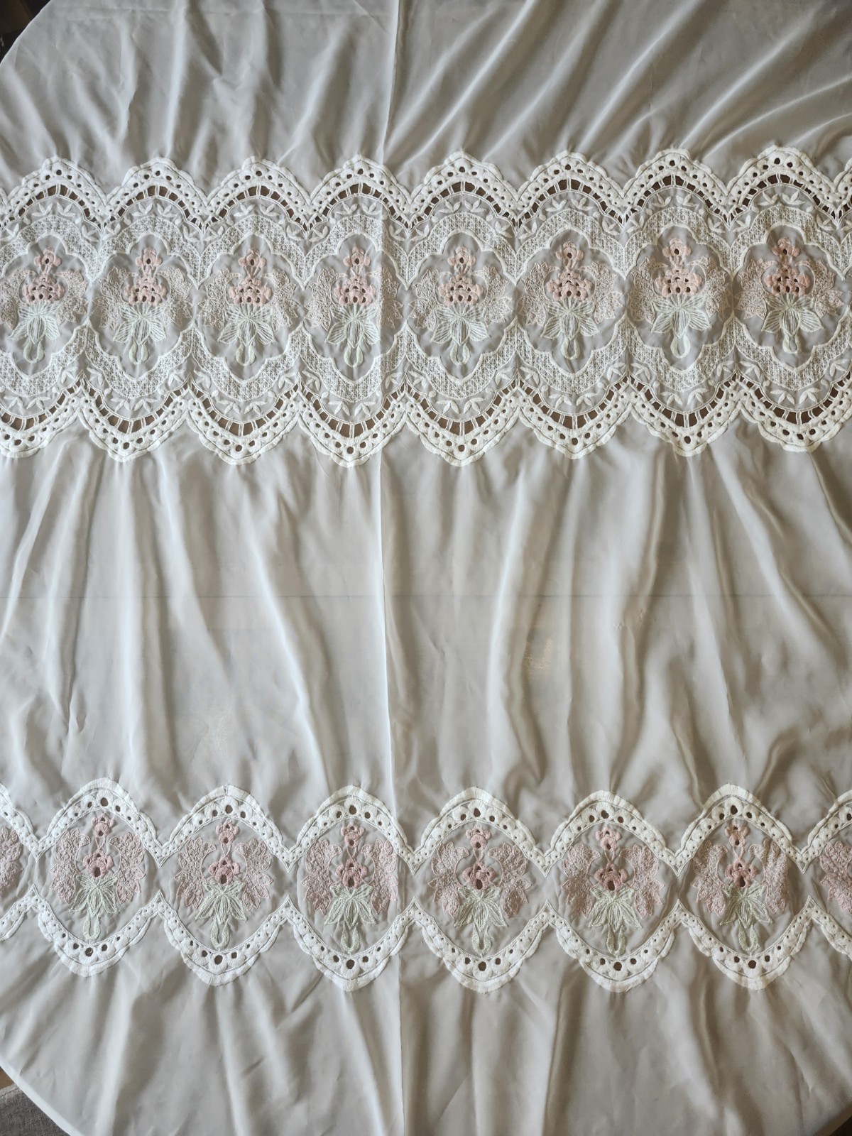 Set Sheer Polyester Machine Embroidered Curtains Flower Pattern Pink Pretty!…