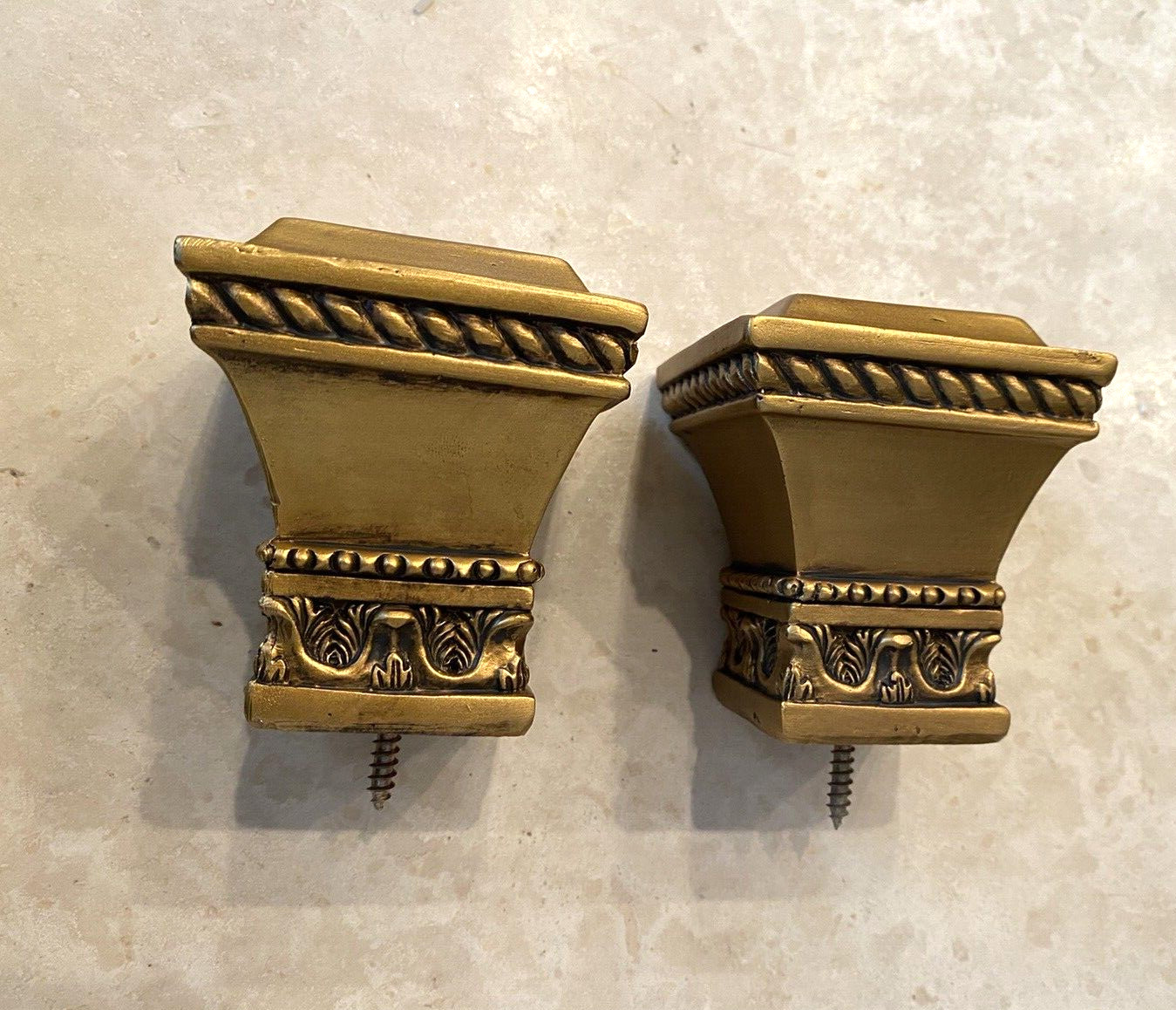 2x Wooden Drapery Curtain Rod Finials Fits 1 3/8” Rod – Screw On – Gold