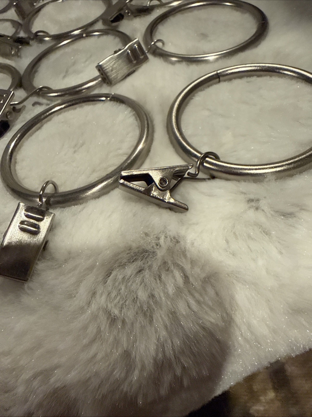43 Curtain Rings with 2 1/4” Clips 1 3/4” Opening Silver Stainless Steel Hangers