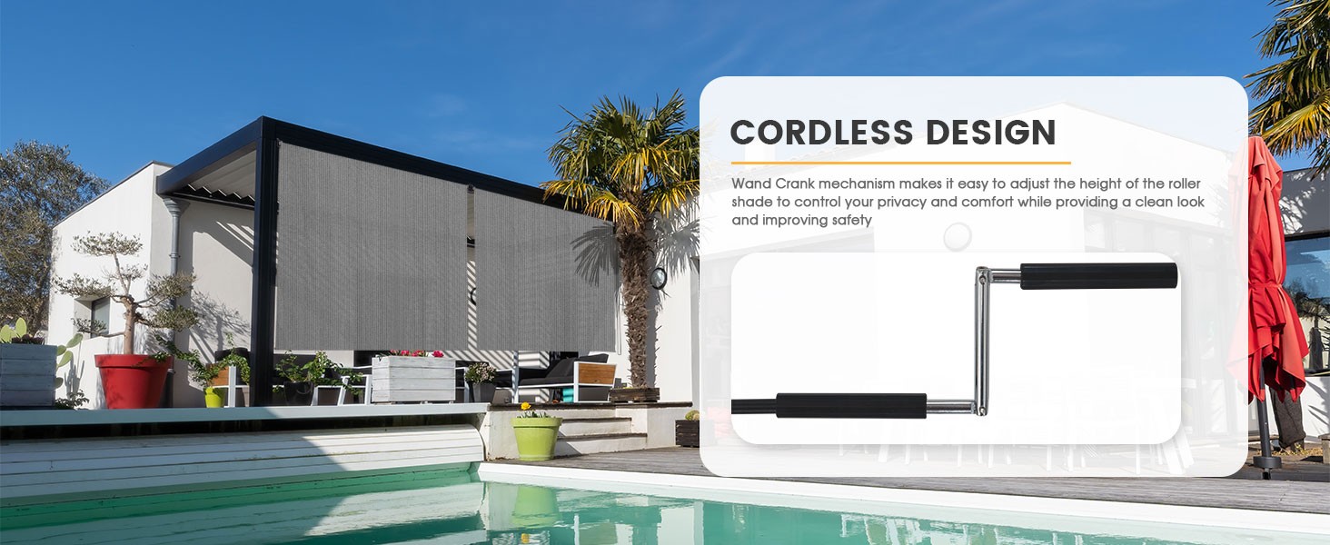 Outdoor Roller Shade 10′ W x 8′ H, Exterior Cordless Patio Shades Roll Up Blinds
