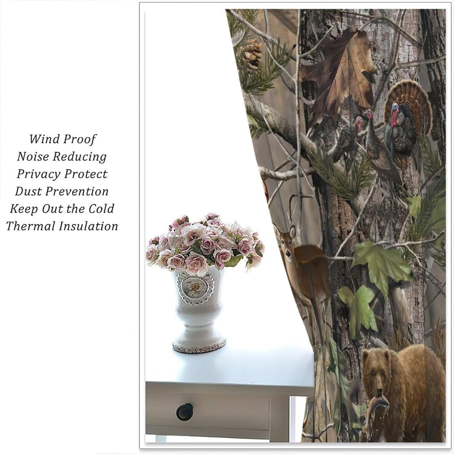 Forest Camo Blackout Curtains for Boys Room – 72″ W X 63″ L Wildlife Drapes