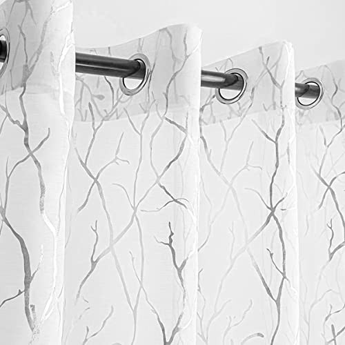 Silver White Sheer Curtains 84 Inches 52″W x 84″L (Pack of 2) White Silver