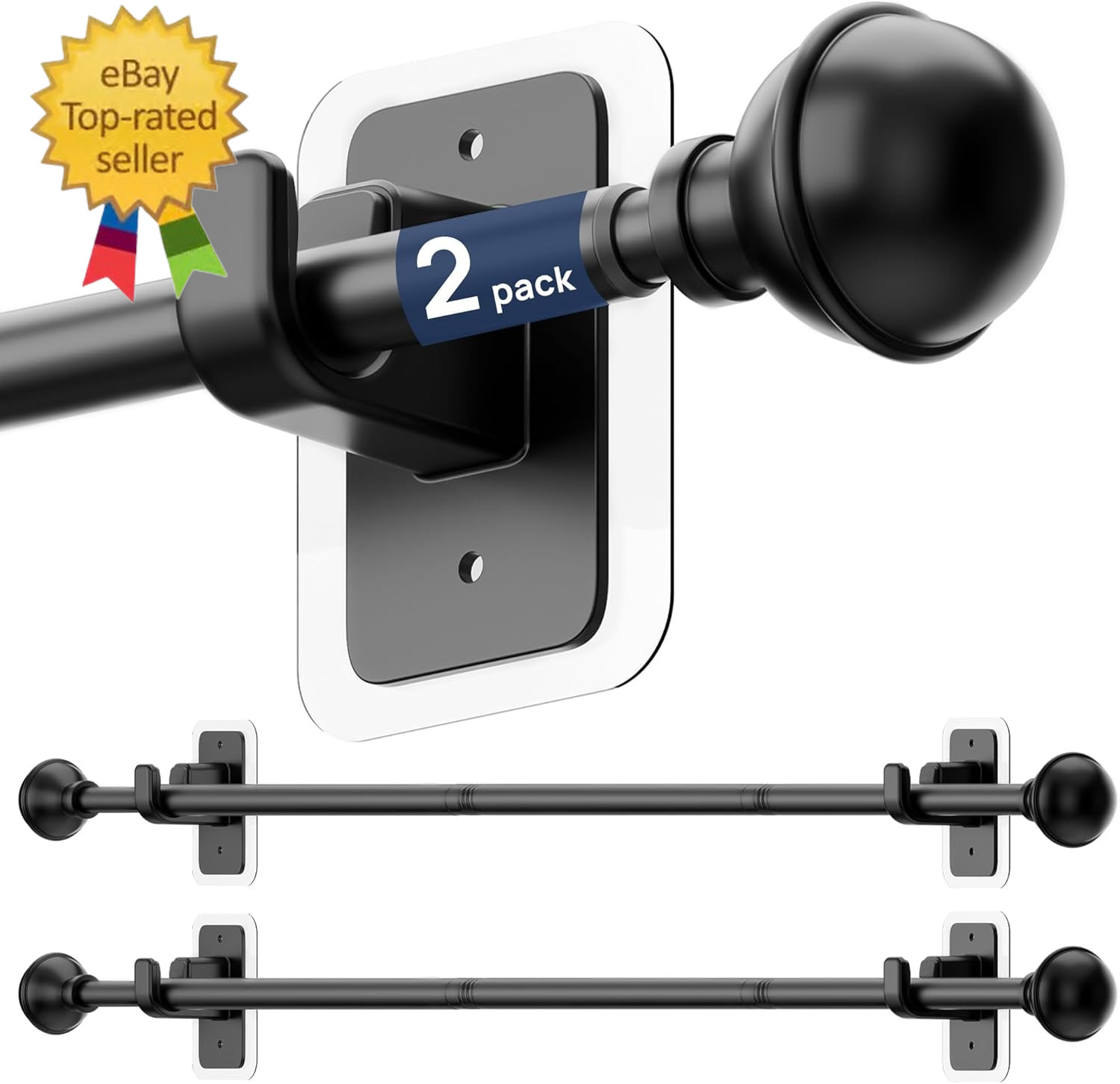 2 Pack No Drill Curtain Rods for Window 28 to 48 Inches,5/8 Inch Diameter Renter