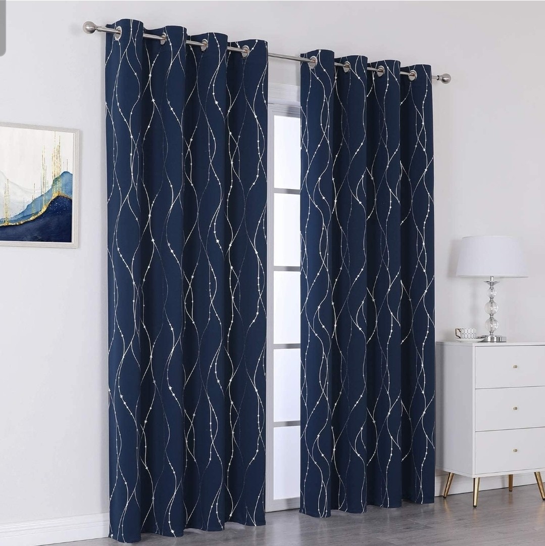 Navy Blackout Curtains for Kids Bedroom 84 Inch Length,Printed Design Room…