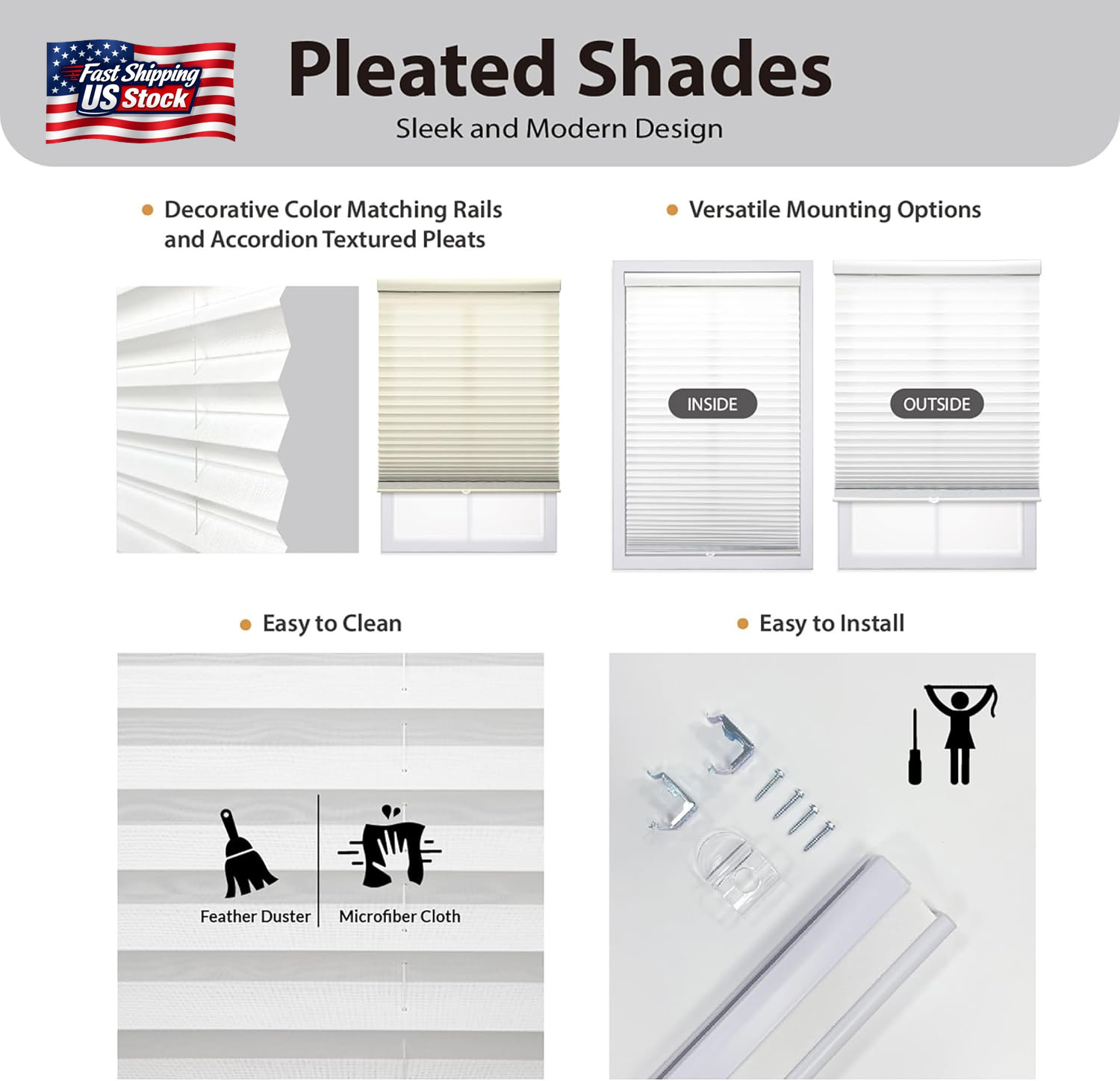 DEZ FURNISHINGS Cordless 1″ Light Filtering Pleated Shade, Fabric, 20″ W X 48″ H