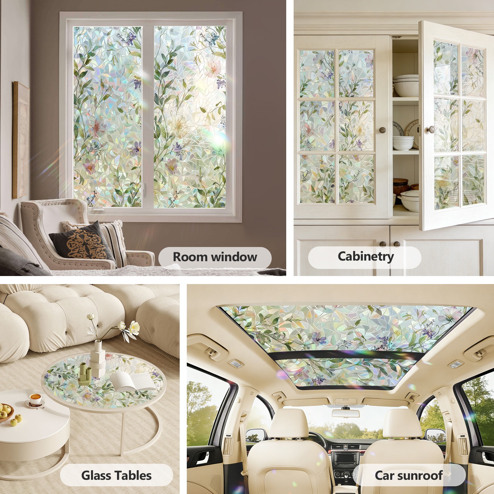 Window Privacy Film – Stained Glass Style Floral 17.5″ x 118″, Glass Film Decor